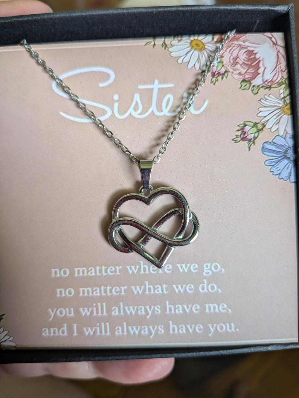 Sister's Silver Heart Infinity Pendant Necklace